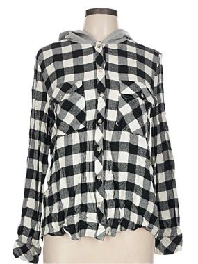 MELLODAY Black and White Buffalo Plaid Hooded Shirt
